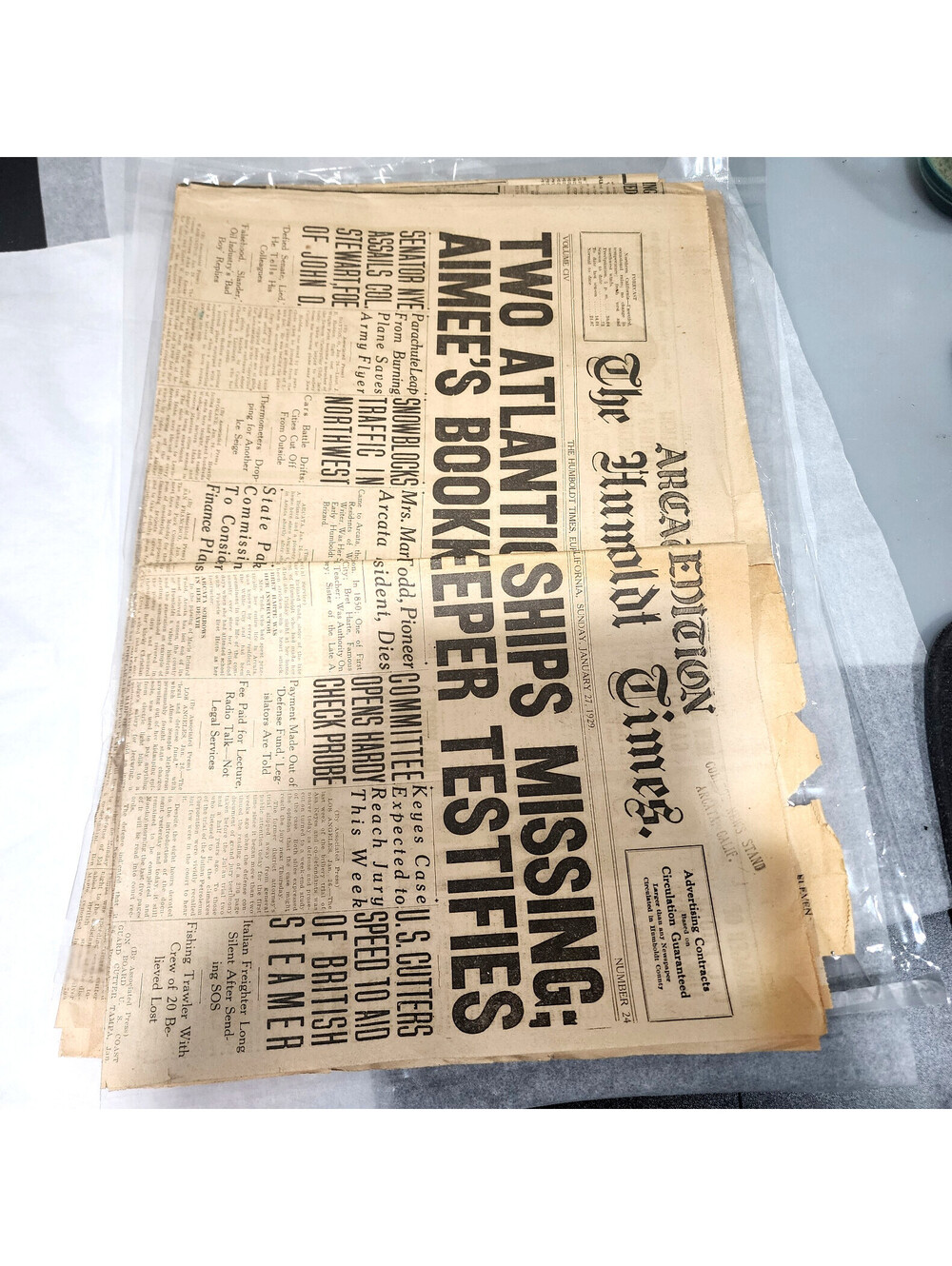 1929 Humboldt Times Newspaper Aimee Semple McPherson Maritime Shipwreck History